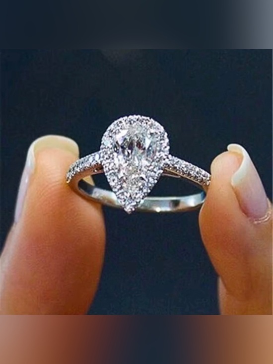 Jewelry - Italian Luxury Diamond Simulant Pear Halo Ring Elegant Engagement Style Sz 7 New